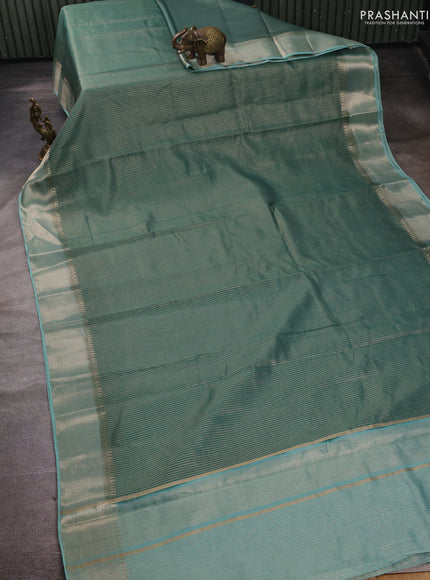 Banarasi silk cotton saree green and blue with allover small zari checked pattern and zari woven border