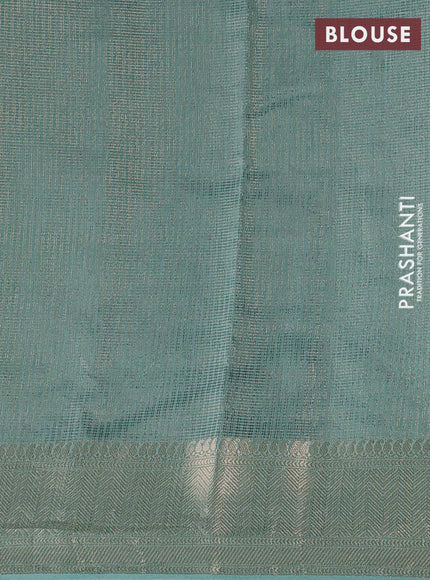 Banarasi silk cotton saree green and blue with allover small zari checked pattern and zari woven border