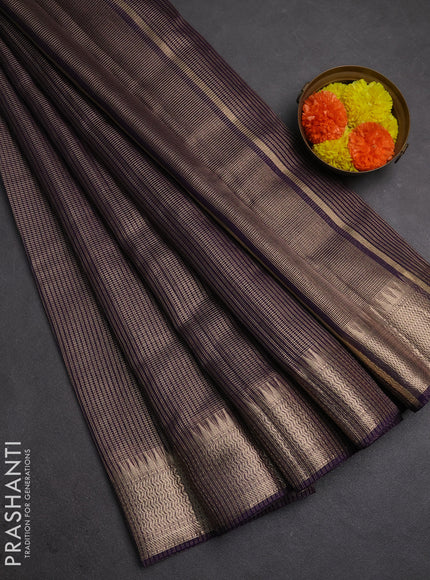 Banarasi silk cotton saree violet with allover small zari checked pattern and zari woven border