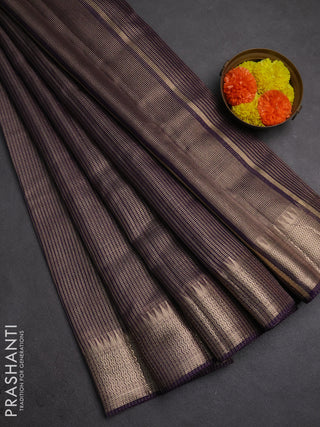 Banarasi silk cotton saree violet with allover small zari checked pattern and zari woven border