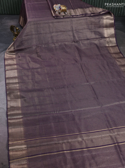 Banarasi silk cotton saree violet with allover small zari checked pattern and zari woven border