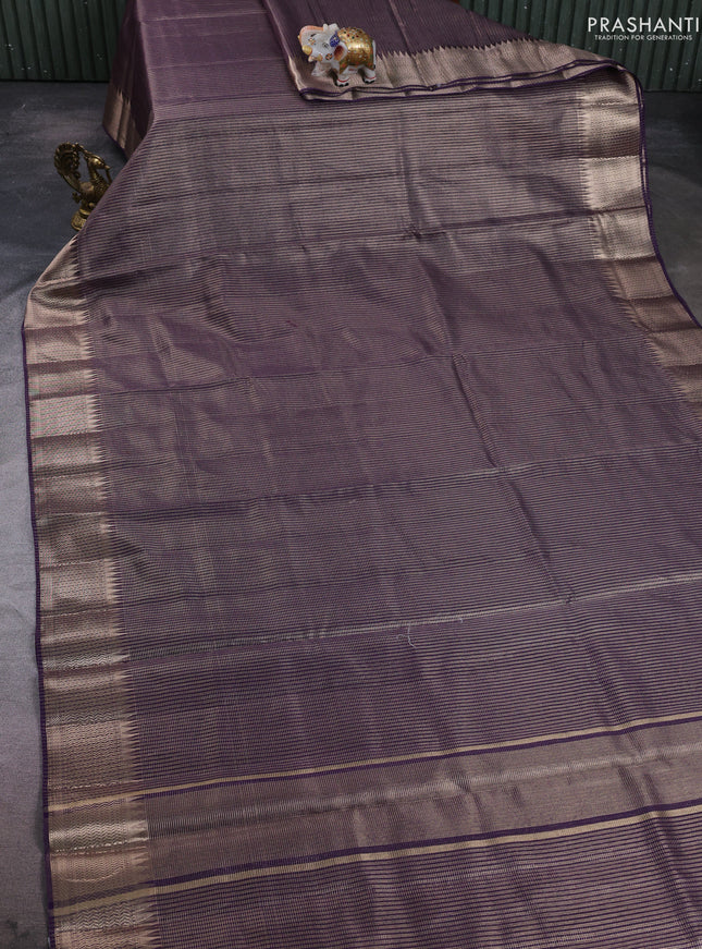 Banarasi silk cotton saree violet with allover small zari checked pattern and zari woven border