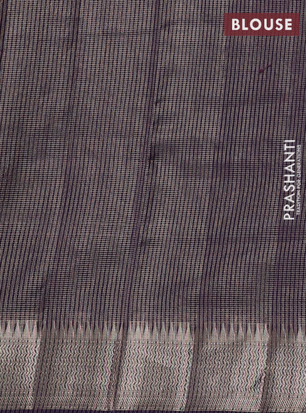 Banarasi silk cotton saree violet with allover small zari checked pattern and zari woven border