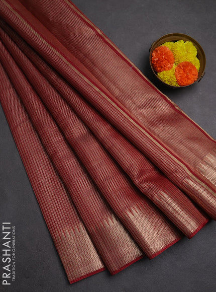 Banarasi silk cotton saree maroon with allover small zari checked pattern and zari woven border