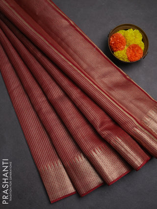 Banarasi silk cotton saree maroon with allover small zari checked pattern and zari woven border