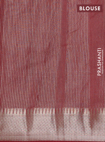 Banarasi silk cotton saree maroon with allover small zari checked pattern and zari woven border