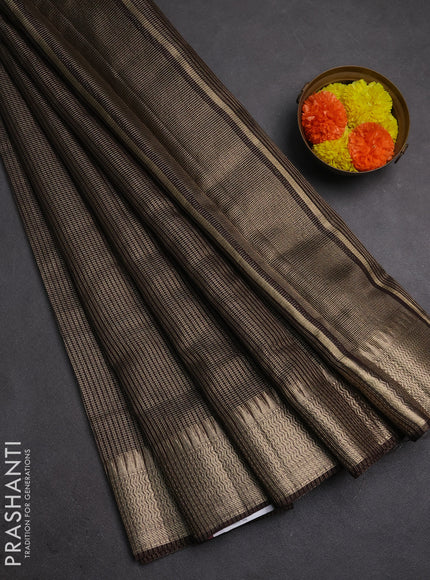 Banarasi silk cotton saree coffee brown with allover small zari checked pattern and zari woven border