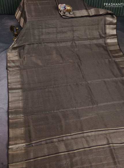 Banarasi silk cotton saree coffee brown with allover small zari checked pattern and zari woven border