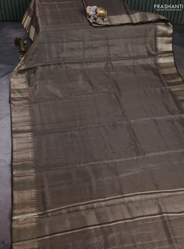 Banarasi silk cotton saree coffee brown with allover small zari checked pattern and zari woven border