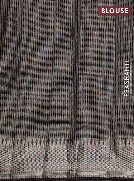 Banarasi silk cotton saree coffee brown with allover small zari checked pattern and zari woven border