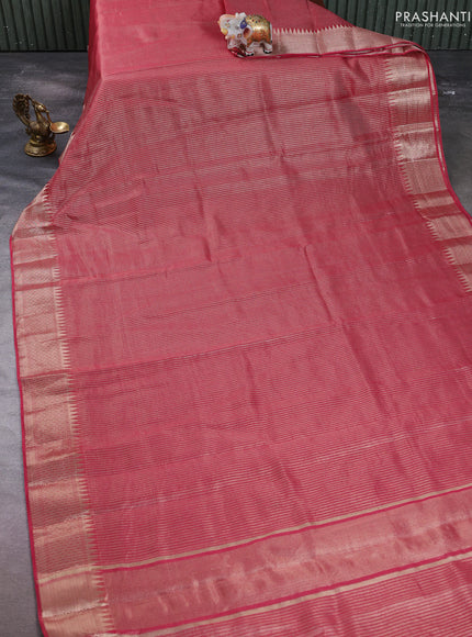 Banarasi silk cotton saree pink with allover small zari checked pattern and zari woven border