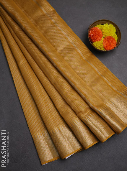 Banarasi silk cotton saree mustard yellow with allover small zari checked pattern and zari woven border