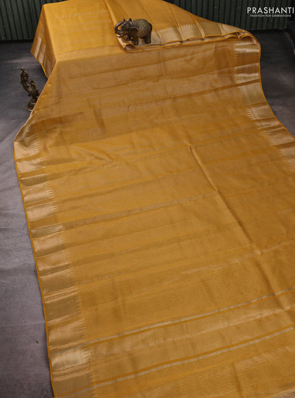 Banarasi silk cotton saree mustard yellow with allover small zari checked pattern and zari woven border