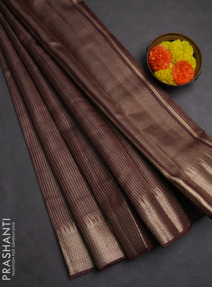 Banarasi silk cotton saree wine shade with allover small zari checked pattern and zari woven border