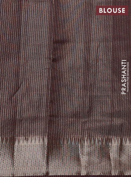 Banarasi silk cotton saree wine shade with allover small zari checked pattern and zari woven border