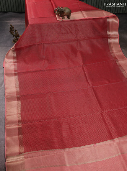 Banarasi silk cotton saree maroon and peach shade with allover small zari checked pattern and zari woven border