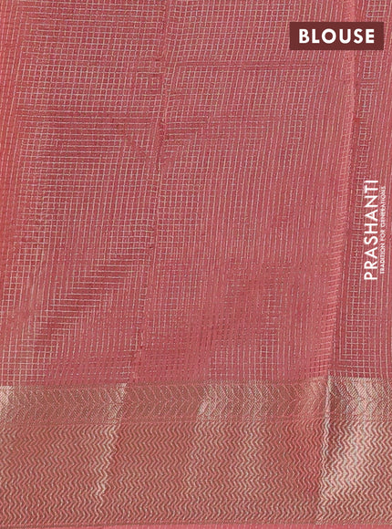 Banarasi silk cotton saree maroon and peach shade with allover small zari checked pattern and zari woven border