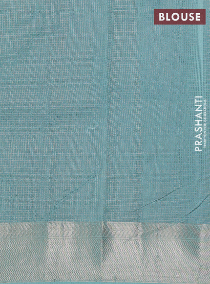 Banarasi silk cotton saree green and blue with allover small zari checked pattern and zari woven border