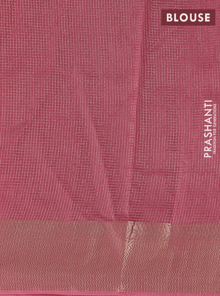 Banarasi silk cotton saree pink and peach pink with allover small zari checked pattern and zari woven border
