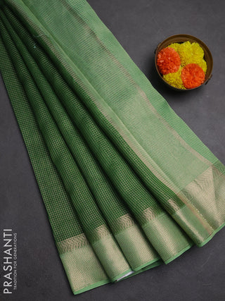 Banarasi silk cotton saree light green and pista green with allover small zari checked pattern and zari woven border