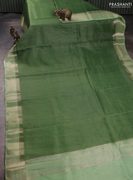 Banarasi silk cotton saree light green and pista green with allover small zari checked pattern and zari woven border