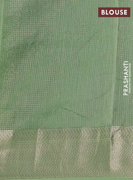 Banarasi silk cotton saree light green and pista green with allover small zari checked pattern and zari woven border