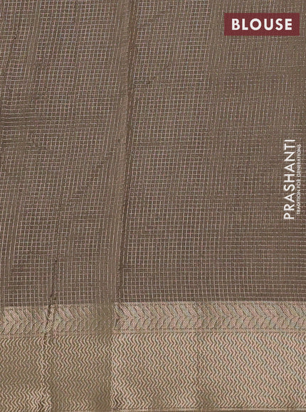 Banarasi silk cotton saree coffee brown and beige with allover small zari checked pattern and zari woven border