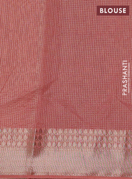 Banarasi silk cotton saree maroon and peach shade with allover small zari checked pattern and zari woven border