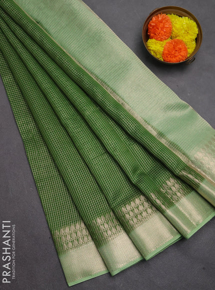 Banarasi silk cotton saree light green and pista green with allover small zari checked pattern and zari woven border