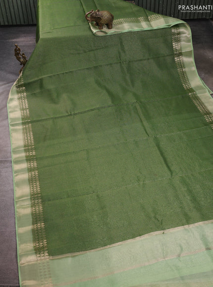 Banarasi silk cotton saree light green and pista green with allover small zari checked pattern and zari woven border