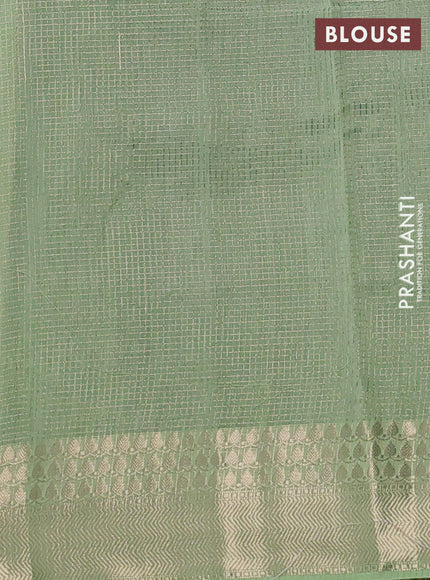 Banarasi silk cotton saree light green and pista green with allover small zari checked pattern and zari woven border
