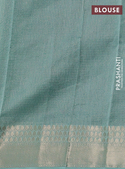 Banarasi silk cotton saree green and pastel green with allover small zari checked pattern and zari woven border