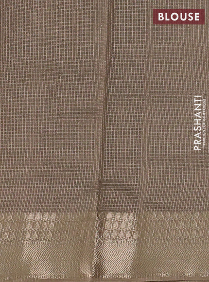 Banarasi silk cotton saree coffee brown and beige with allover small zari checked pattern and zari woven border