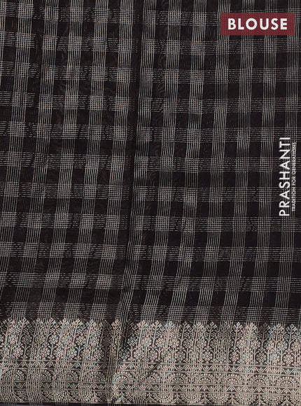 Banarasi silk cotton saree coffee brown with allover small zari checked pattern and zari woven border