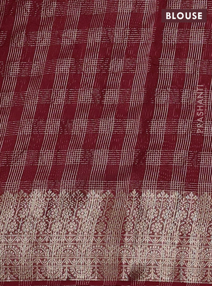 Banarasi silk cotton saree maroon with allover small zari checked pattern and zari woven border