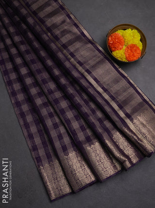 Banarasi silk cotton saree violet with allover small zari checked pattern and zari woven border