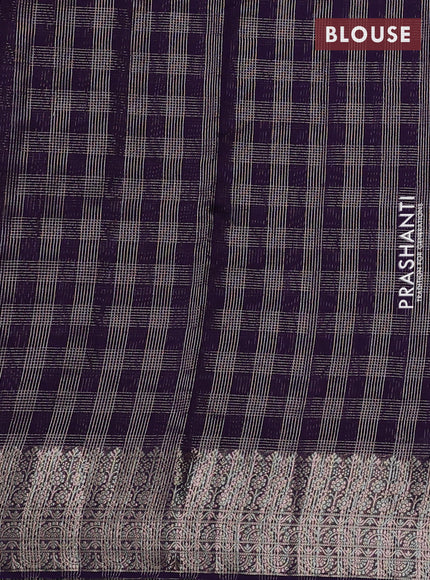 Banarasi silk cotton saree violet with allover small zari checked pattern and zari woven border