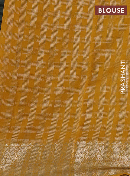 Banarasi silk cotton saree mustard yellow with allover small zari checked pattern and zari woven border