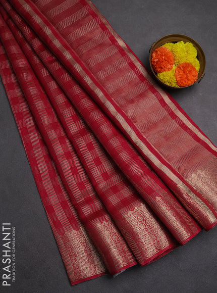 Banarasi silk cotton saree pink with allover small zari checked pattern and zari woven border