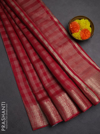 Banarasi silk cotton saree pink with allover small zari checked pattern and zari woven border