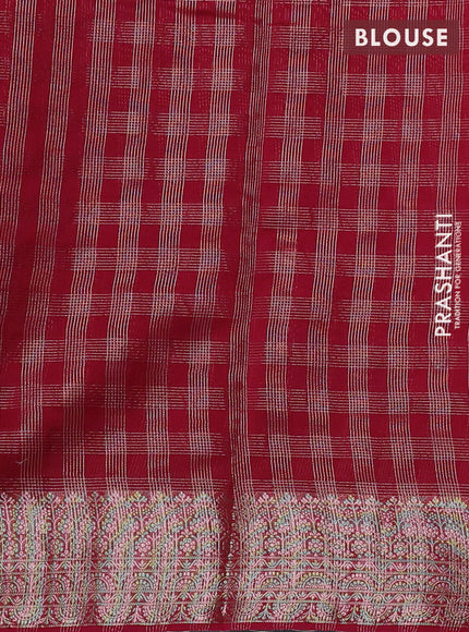 Banarasi silk cotton saree pink with allover small zari checked pattern and zari woven border