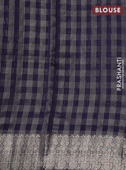 Banarasi silk cotton saree navy blue with allover small zari checked pattern and zari woven border