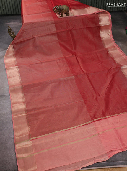 Banarasi silk cotton saree maroon and peach shade with allover small zari checked pattern and zari woven border