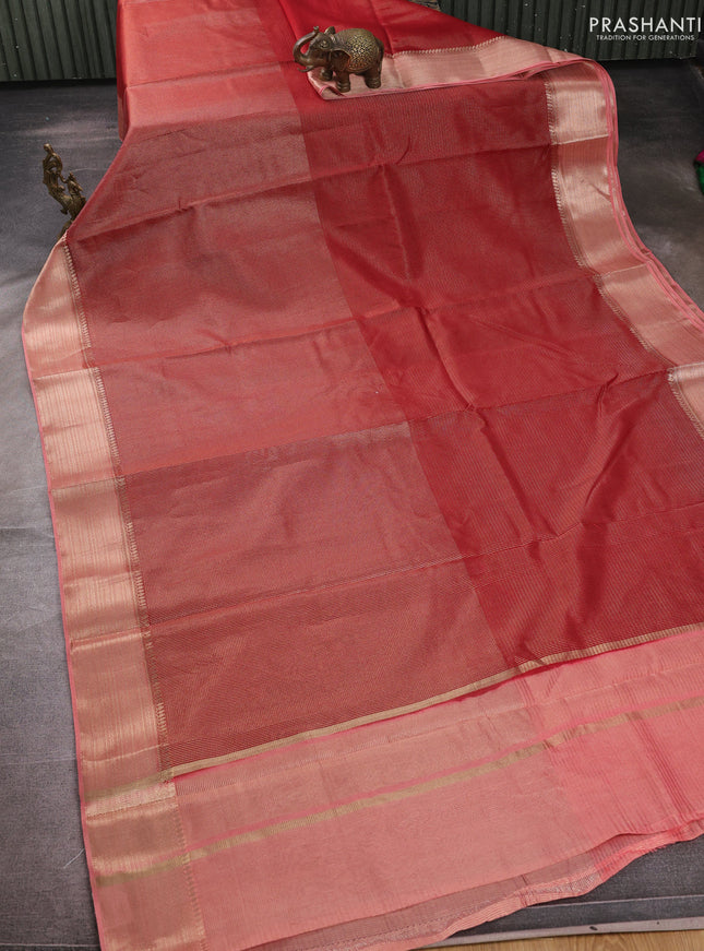 Banarasi silk cotton saree maroon and peach shade with allover small zari checked pattern and zari woven border