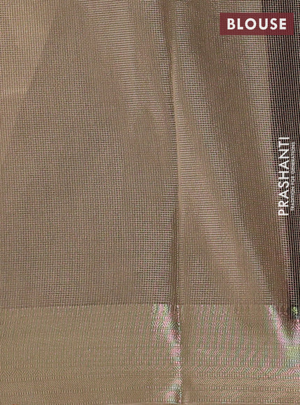 Banarasi silk cotton saree coffee brown and beige with allover small zari checked pattern and zari woven border