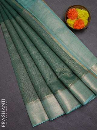 Banarasi silk cotton saree green and pastel green with allover small zari checked pattern and zari woven border