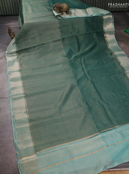 Banarasi silk cotton saree green and pastel green with allover small zari checked pattern and zari woven border