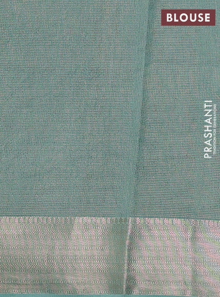 Banarasi silk cotton saree green and pastel green with allover small zari checked pattern and zari woven border