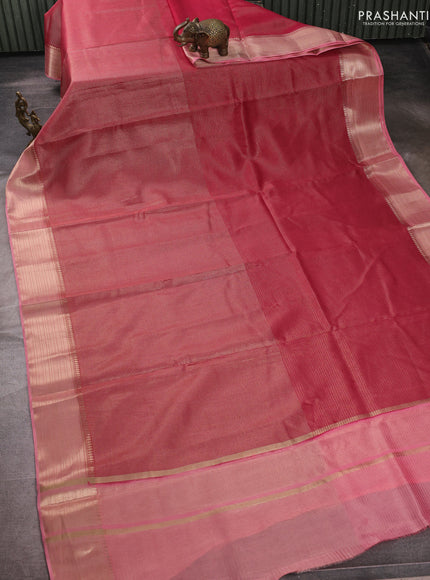 Banarasi silk cotton saree maroon and peach pink with allover small zari checked pattern and zari woven border