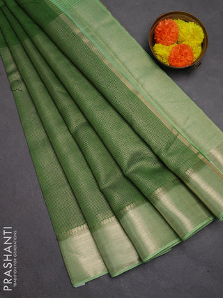 Banarasi silk cotton saree green and pista green with allover small zari checked pattern and zari woven border